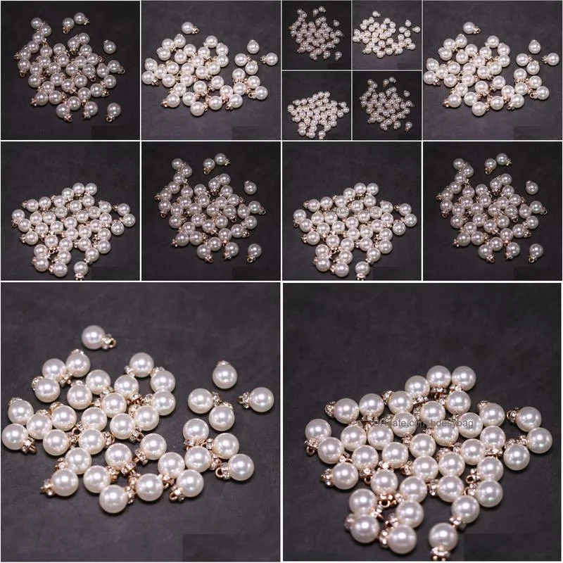 bulk 200pcs/lot inset rhinestones white pearl charms pendant 12mm good for diy craft jewelry making