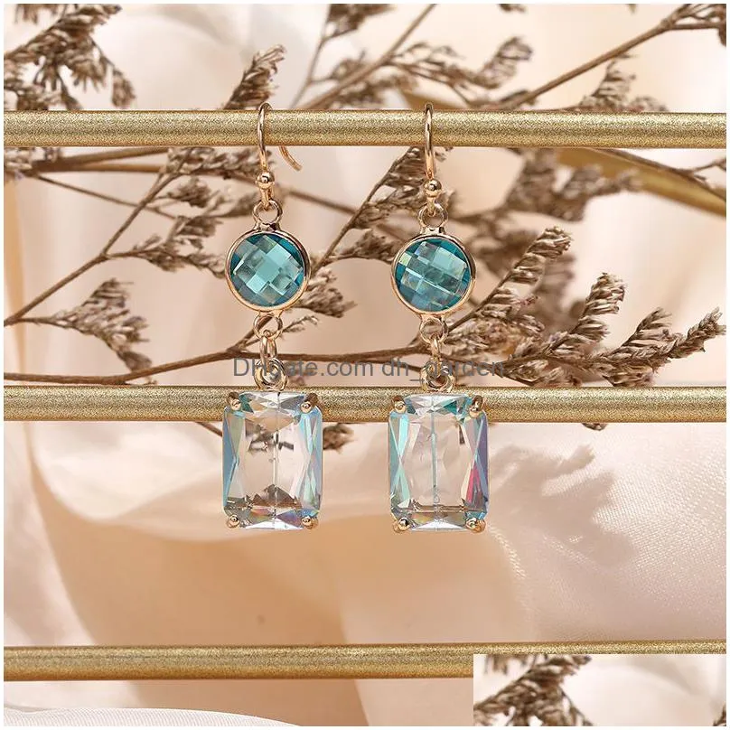 high quality square k9 crystal dangle earrings for women colorful rhinestone gold copper metal hook earring 2019 fashion jewelry best