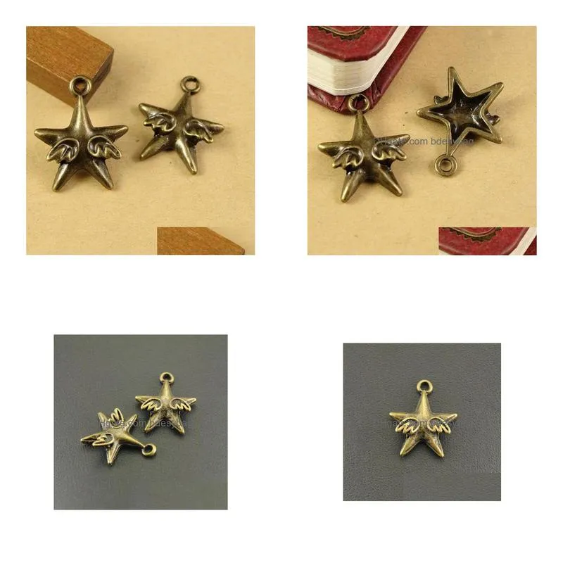 300 pcs/lot antique bronze alloy angel star wings charms pendant 22x18mm good for diy craft