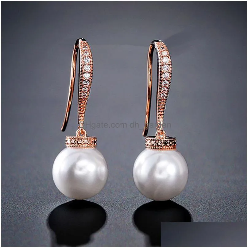 fashion pearl earrings imitation dangle earrings zircon bridal wedding drop earrings for women girls rose gold color gift party