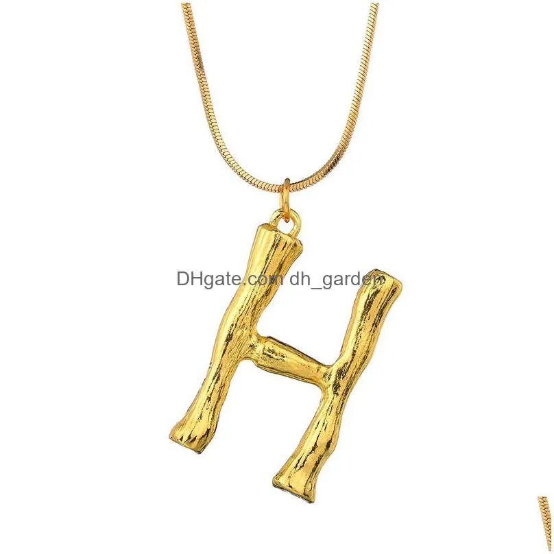 fashion 26 letter bamboo pendants necklace for women gold plated snake chain initial necklace fashion jewelry statement chain necklace