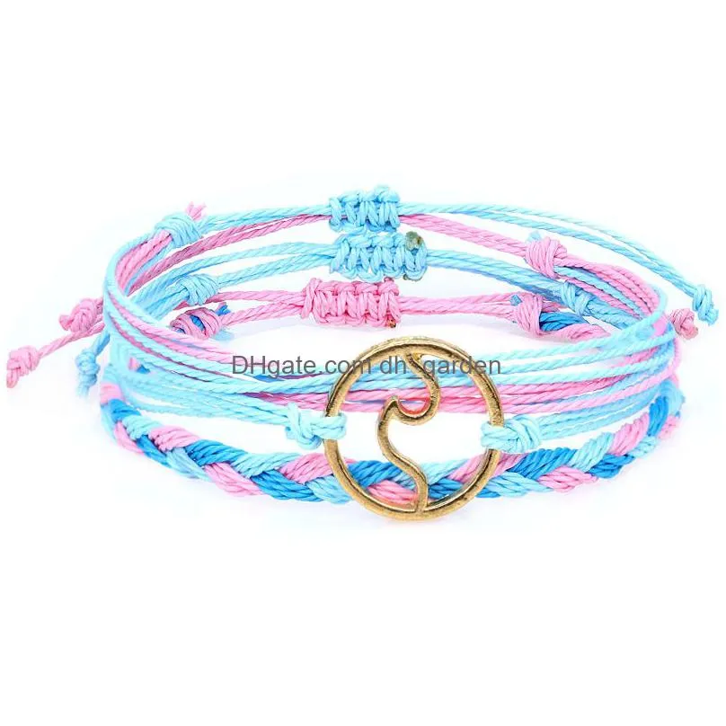 new 3pcs/set waterproof wax rope handmade woven bracelet for woman men lover fashion colorful braided rope wave shape charm bracelet