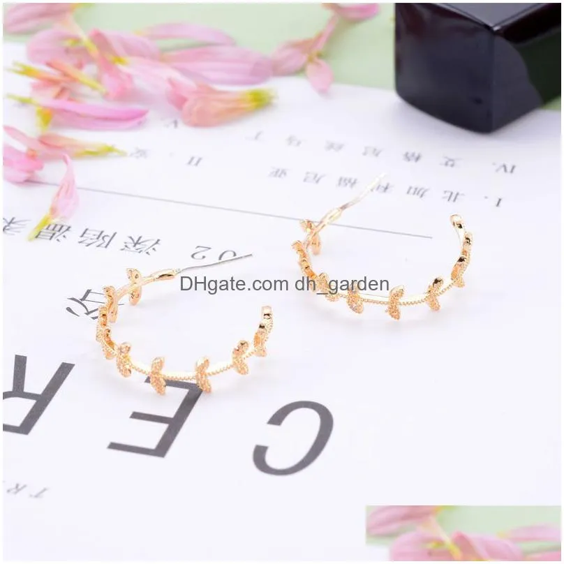 fashion shinning zircon leaves earrings fashion semicircular stud earrings tiny leaf hoop earrings for women girls party jewelry