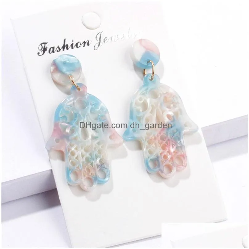 fashion leopard acrylic resin earrings geometric hand palm drop earrings for women colorful round circle shape ear wedding jewelry