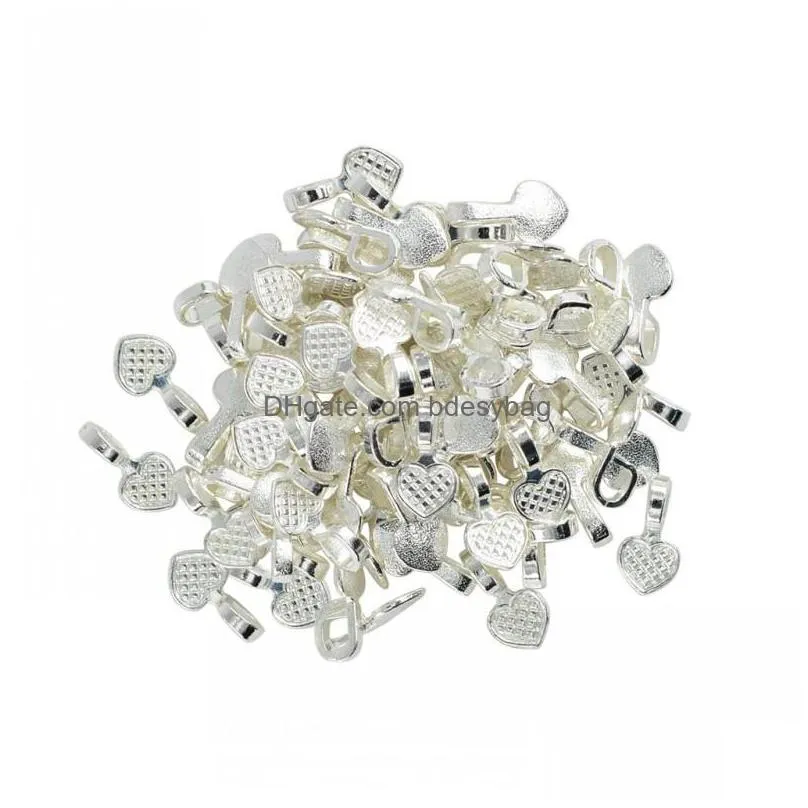 bulk 500pcs/lot silver white heart shaped glue on bails pendant cabochon jewelry findings shipping