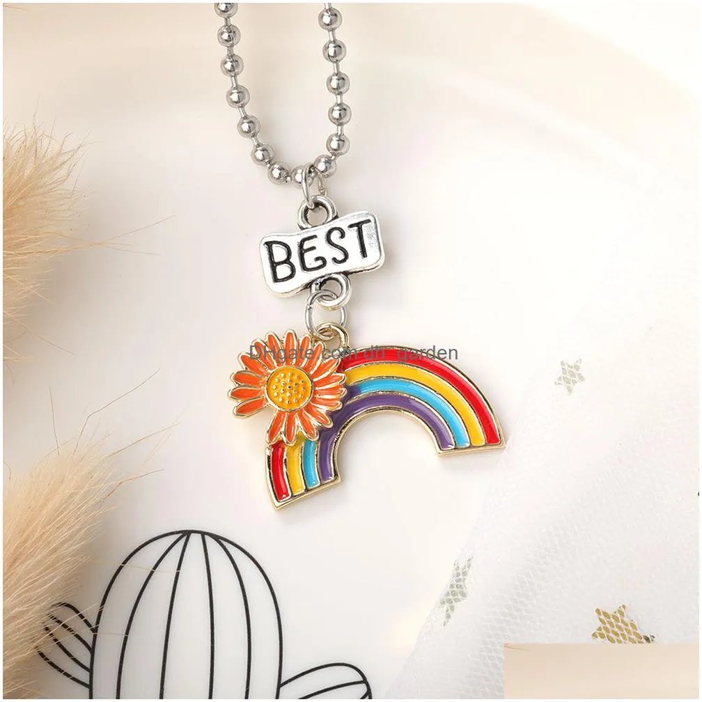 fashion daisy rainbow necklace enamel rainbow cartoon kids friend pendant necklace jewelry