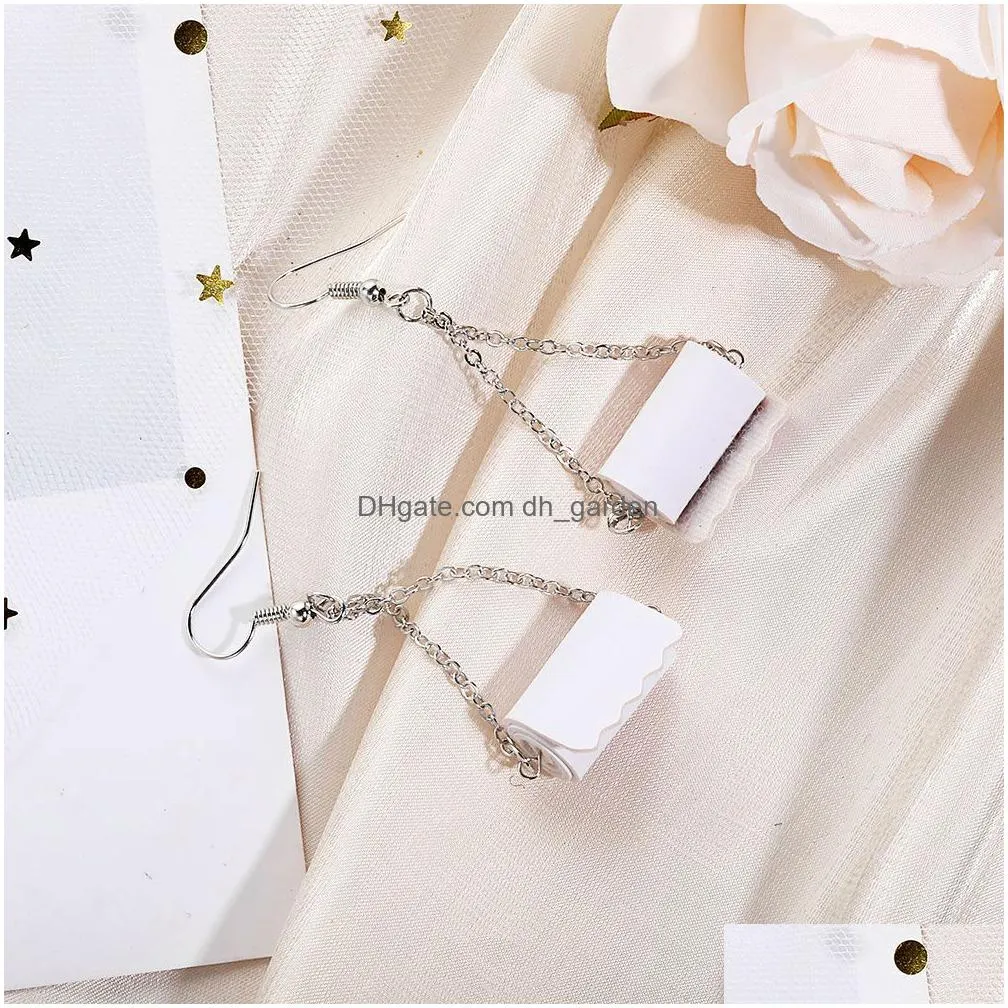 pu leather toilet roll dangle earrings necklace for women creative tissue geometric cute earring new fashion roll paper jewelry gifts