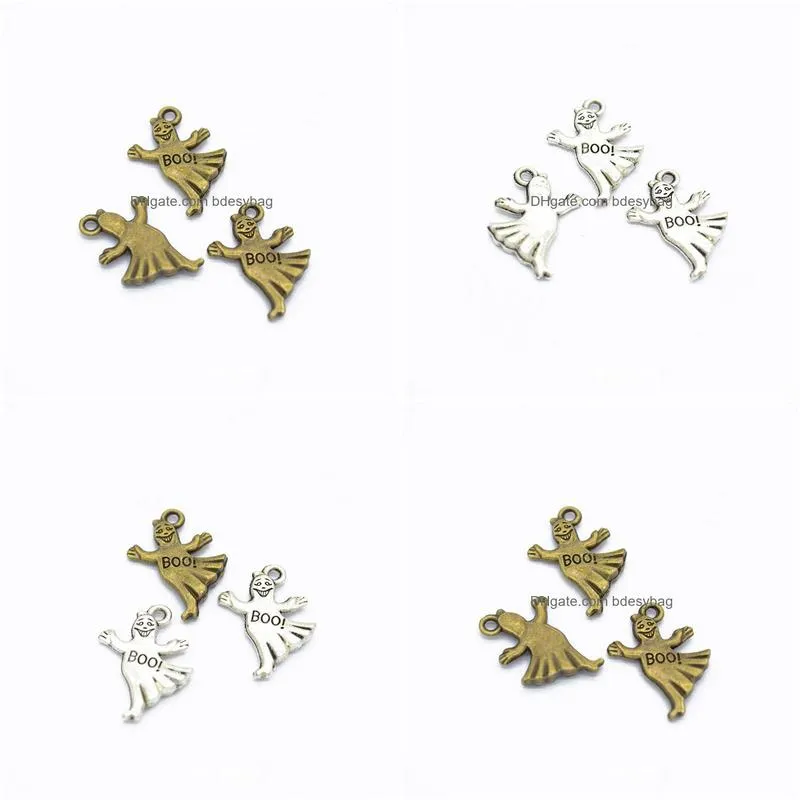 300pcs antique silver bronze plated happly halloween ghost charms pendants for necklace beads diy making 21x13mm