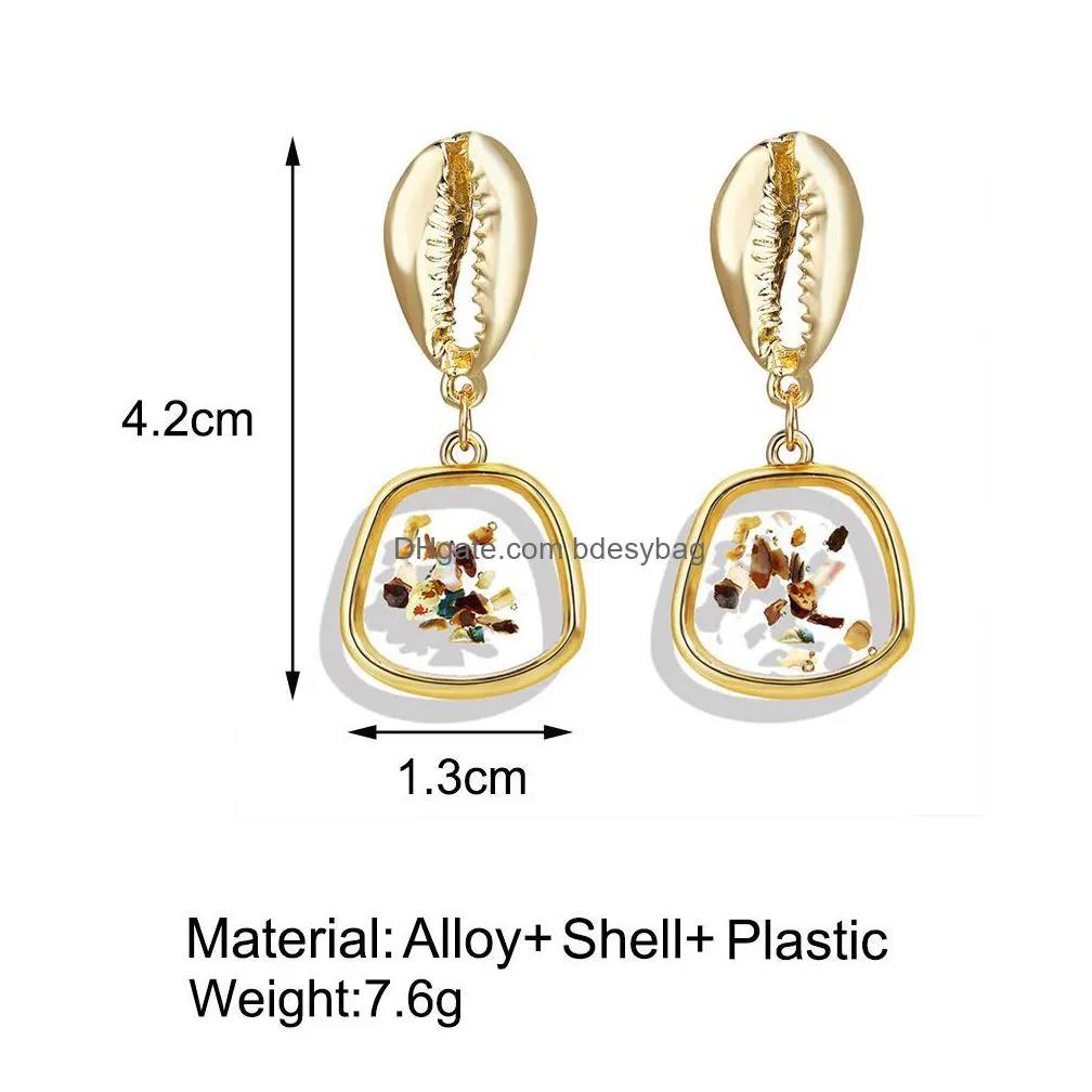 2019 new fashion shell geometric korean earrings for women round heart resin gold color dangle drop earrings jewelry gift