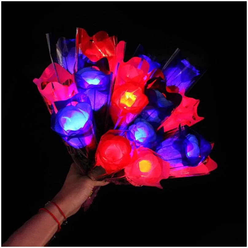 valentines day party supplies led colorful cloth rose flower luminous flashing wand stick decoration bouquet christmas decor