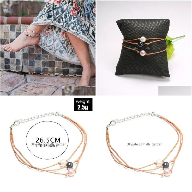 summer beach pearl anklets bohemian 3 layers foot jewelry tassel leg chain pearl anklet bracelet for women jewelry accessories