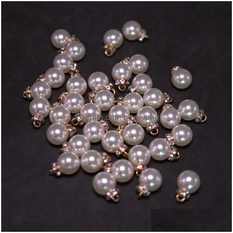 bulk 200pcs/lot inset rhinestones white pearl charms pendant 12mm good for diy craft jewelry making