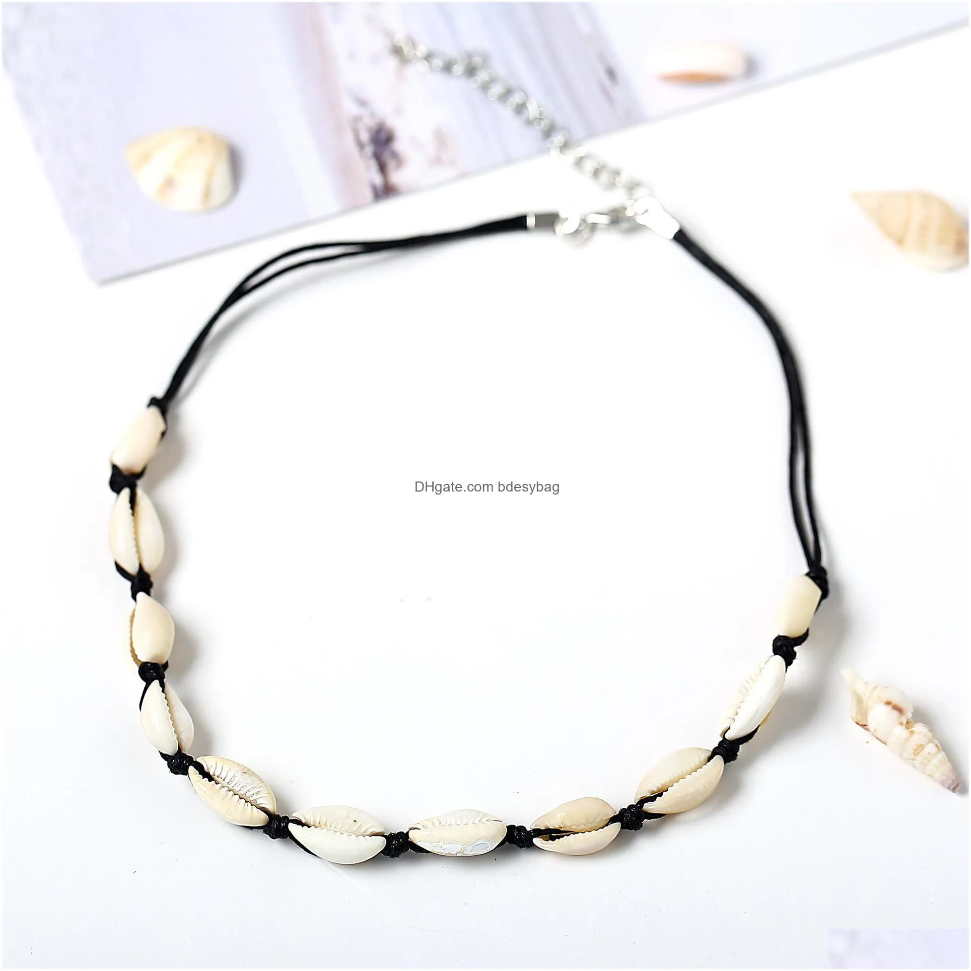new fashion black rope chain natural seashell choker necklace collar necklace shell choker necklace for summer beach gift