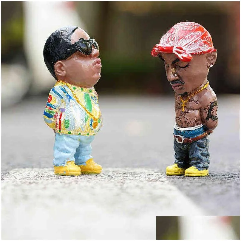 mini resin ornaments hip hop funny rapper bro figurine set for home indoor outdoor sculptures decorations party 220110