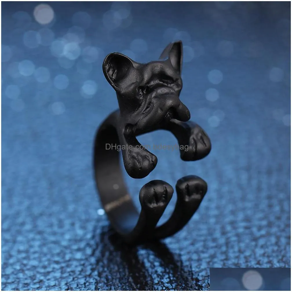 fashion adjustable rings puppy dog pet ring animal vintage wrap ring