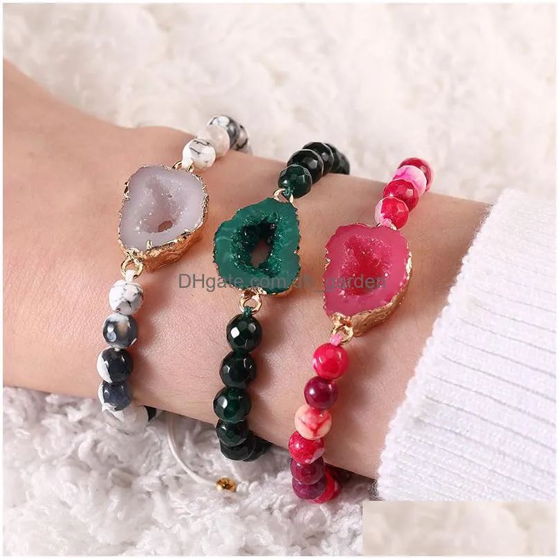 fashion natural stone agate bead bracelet for women resin druzy charm bracelets with card handmade woven rope chain jewelry gift