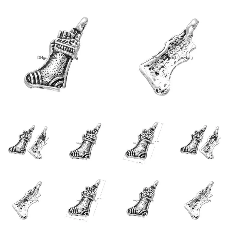 500 pcs silver stocking charms 24x10mm antique silver metal stocking pendants holiday charms christmas charms jewelry making