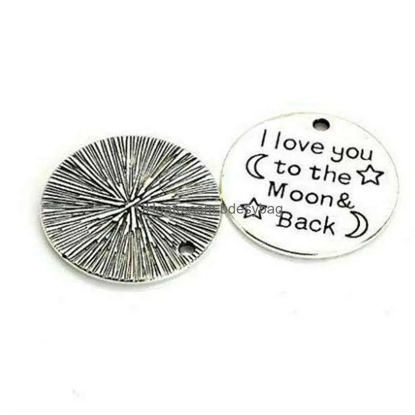 100pcs i love you to the moon and back charms pendant antique silver tone for handmade craft jewelry making