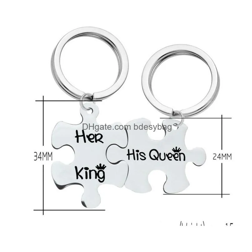 her king his queen keychain king and queen couple key chain puzzle couple key ring lover wedding anniversary gifts