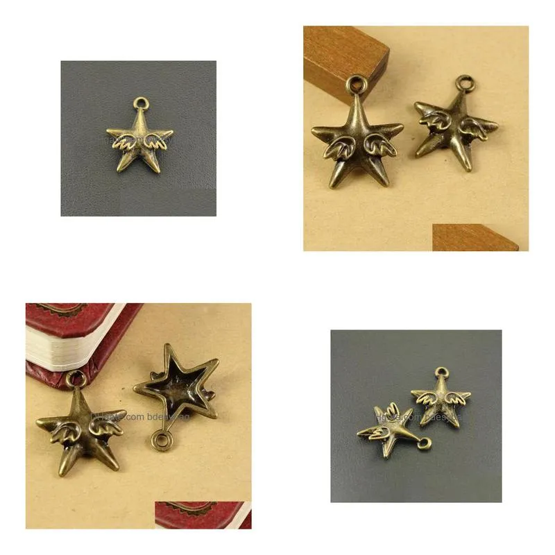 300 pcs/lot antique bronze alloy angel star wings charms pendant 22x18mm good for diy craft