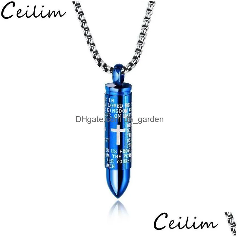 fashion lord prayer bible mens necklace stainless steel cross bullet pendant chain necklace jewelry cremation ashes wholesale