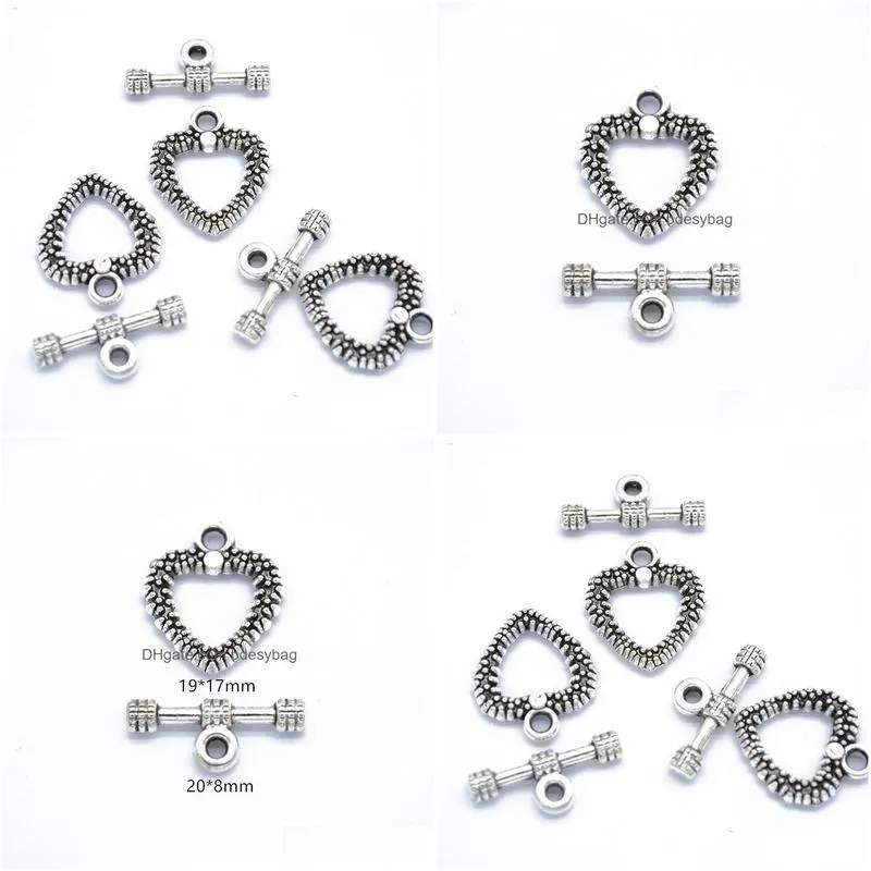 200sets/lot antique silver heart ot hook heart bracelet buckle 14x13mm good for craft making shipping