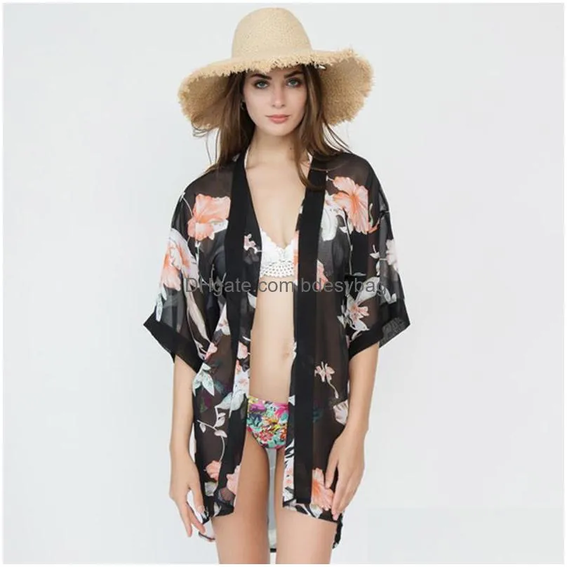 sarongs 2022 fashion folral printed cardigan bikini cover up chiffon summer beach dress swimwear women kaftan tunic shawl swimsuit
