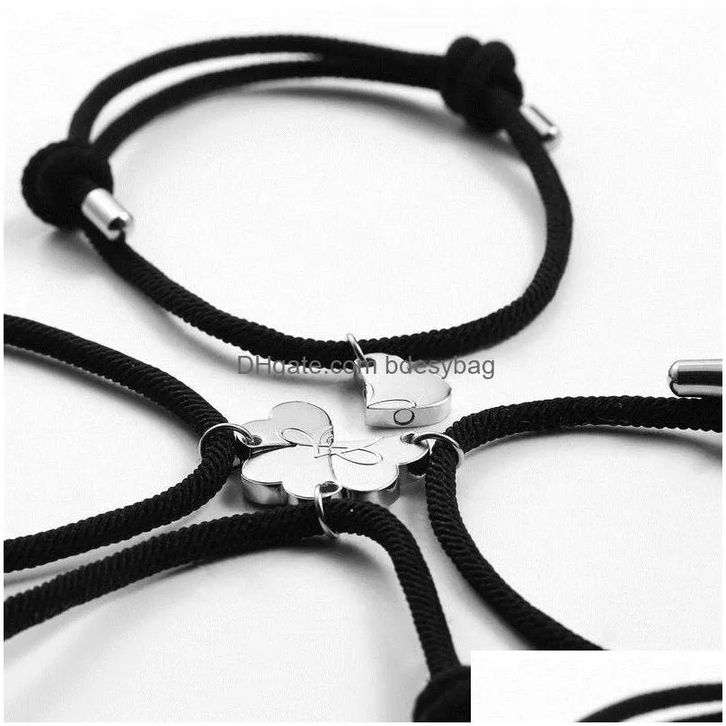 2022 ins style 4pcs/set good friend family couple love magnet attraction bracelet fashion creativity hand woven rope jewelry