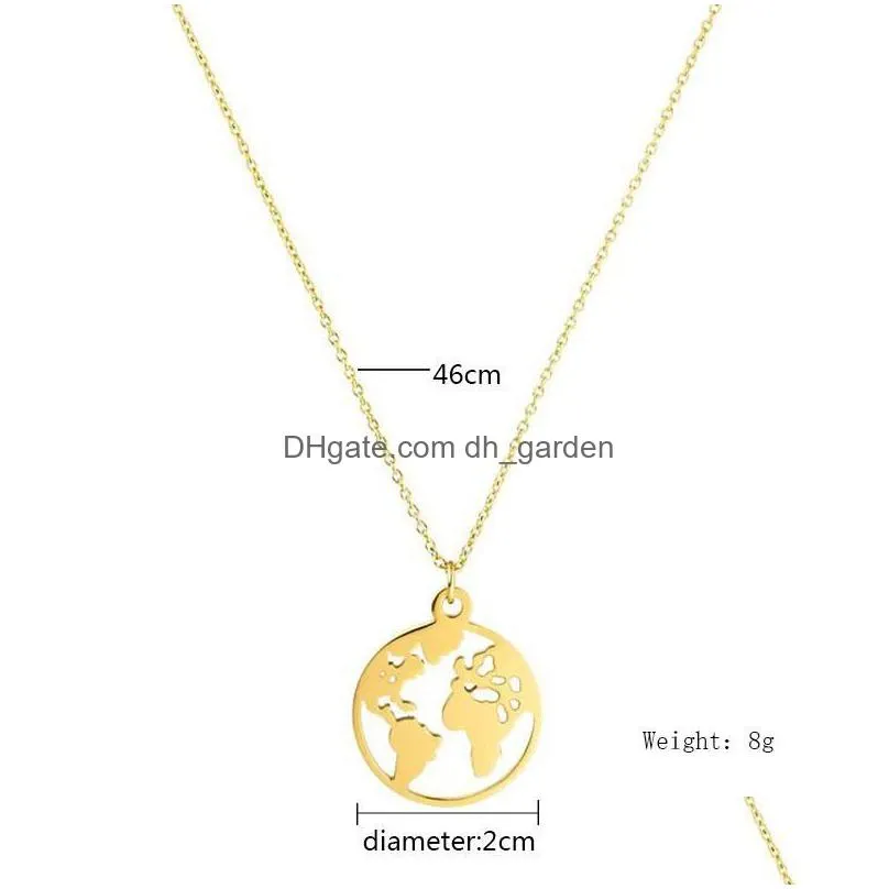 stainless steel world map pendant necklace women men gold chains necklaces silver rose gold globe travel jewelry gift