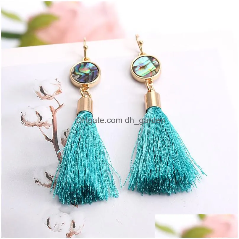 new bohemia ethnic style long tassel earrings for women fashion natural abalone shell pendant dangle earring jewelry 5 colors female