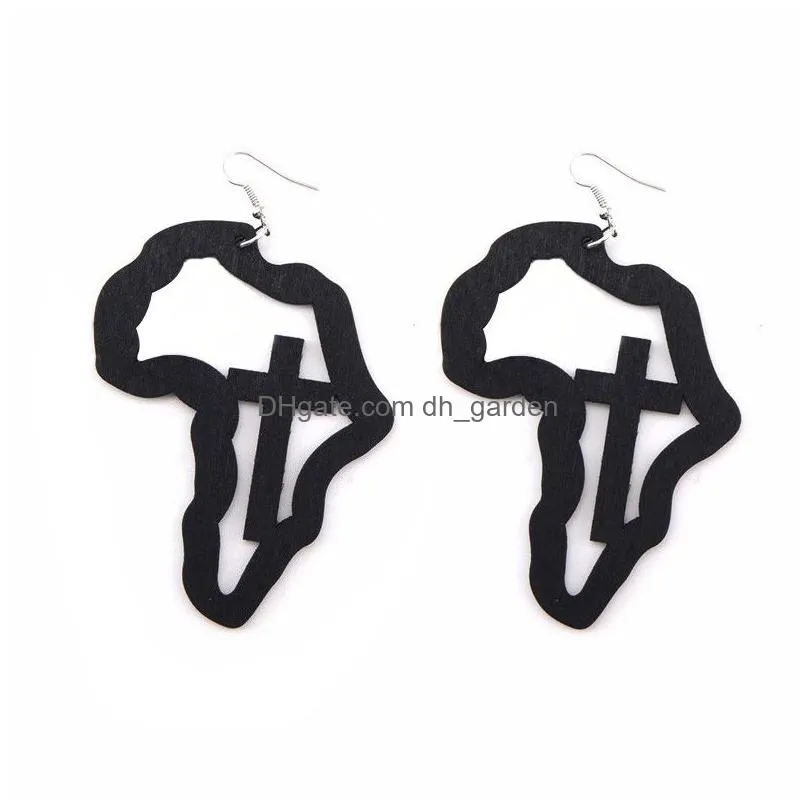 fashion wood africa maptribal earrings engraved tropical fashion black women earring vintage retro wooden african hiphop jewelry