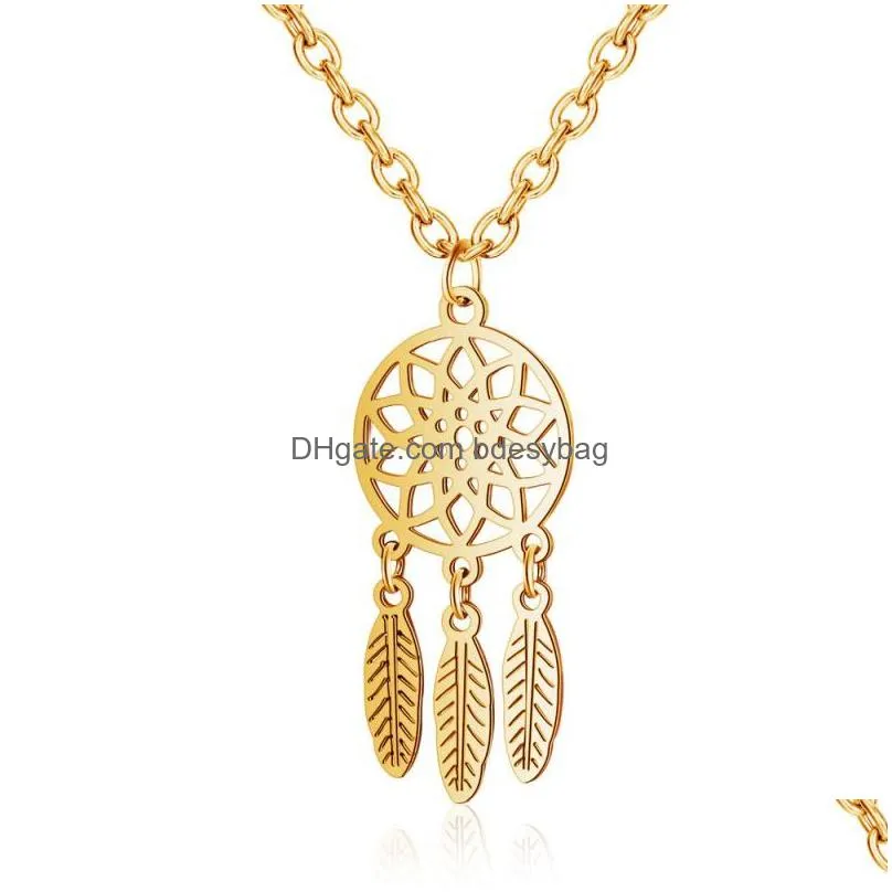 12pcs stainless steel dream catcher series jewelry necklace exquisite alloy hollow pendant necklace popular chain collares for women