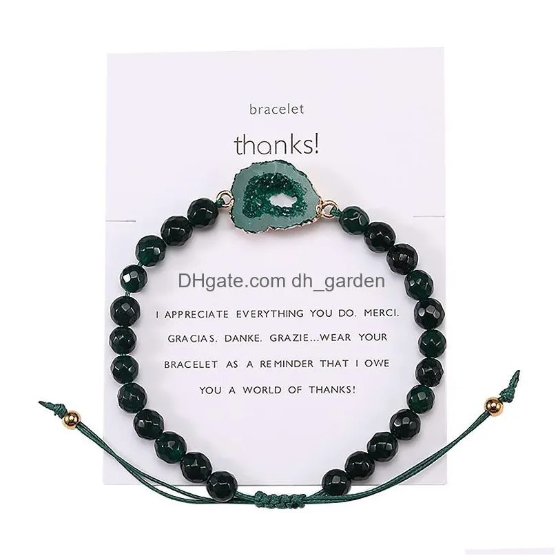 fashion natural stone agate bead bracelet for women resin druzy charm bracelets with card handmade woven rope chain jewelry gift