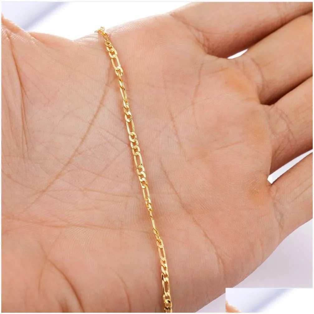 10pcs gold 2mm size figaro necklace 1630 inches fashion woman jewelry woman simple sweater chain jewelry factory price can be