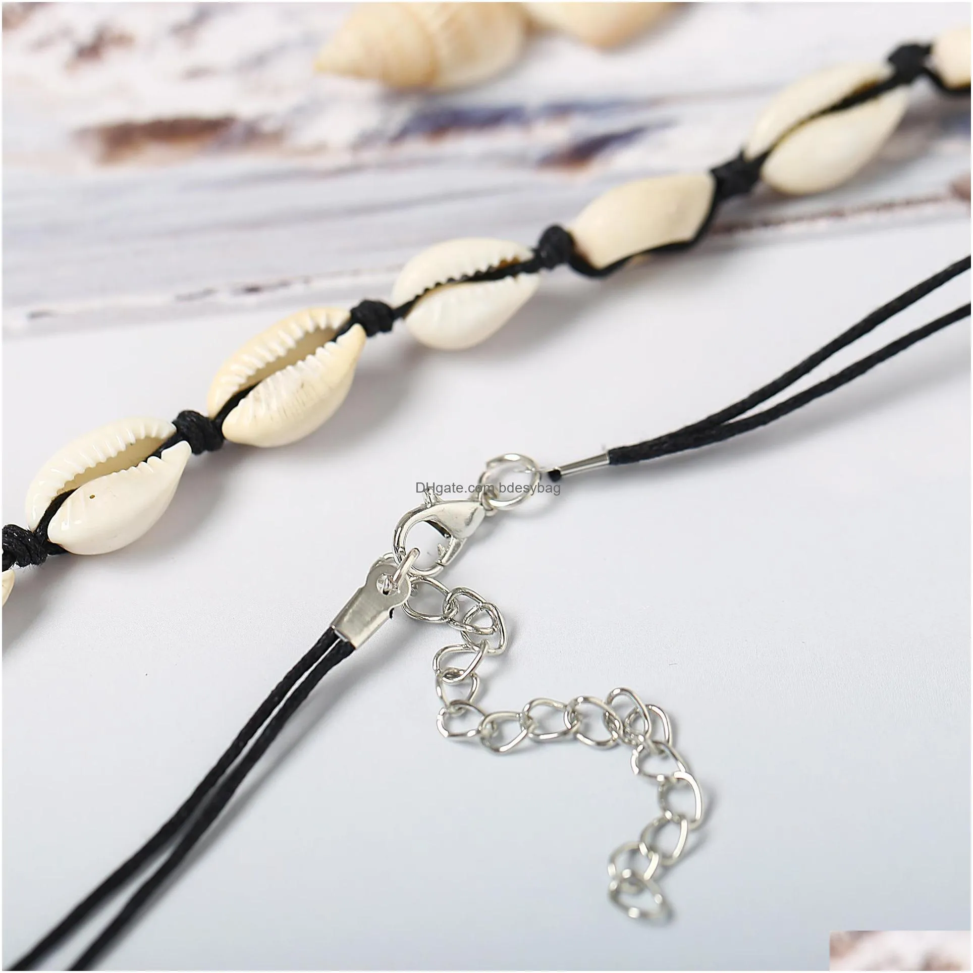 new fashion black rope chain natural seashell choker necklace collar necklace shell choker necklace for summer beach gift