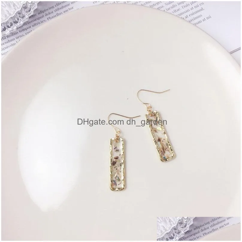 vintage temperament rectangular shell earrings white multicolor crused shell dangle earring sweet cute jewelry for women