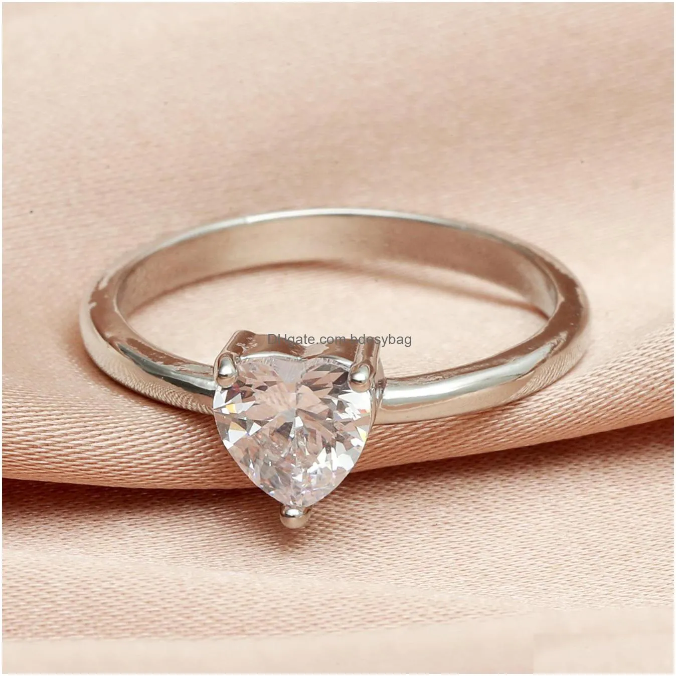 european and american fashion zircon love ring cold wind simple and compact geometric ring couple