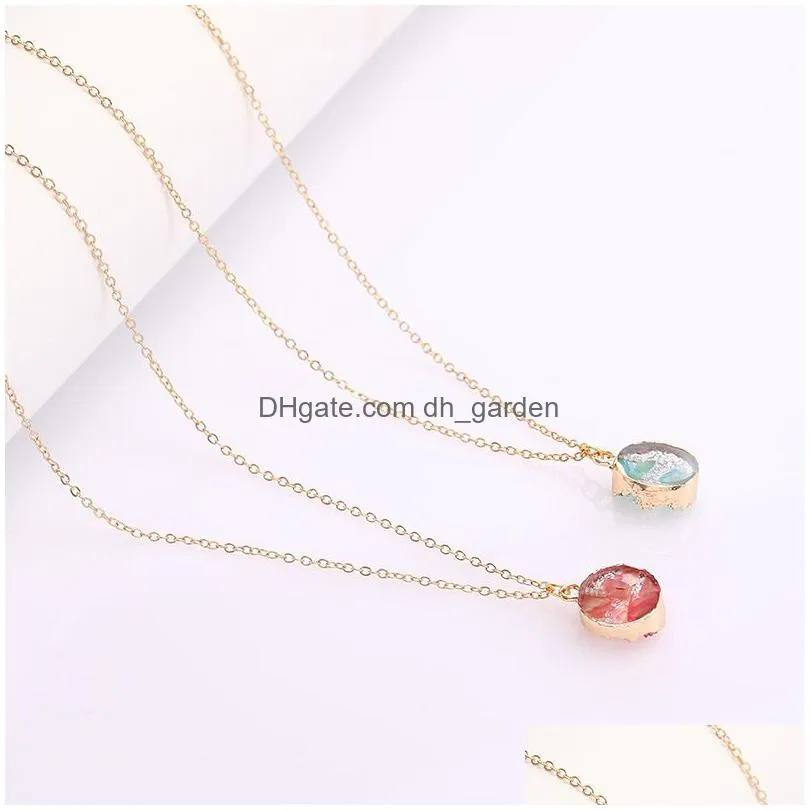 fashion gold chain resin druzy necklace for women girl fashion statement stone choker necklace pendant jewelry gift wholesale
