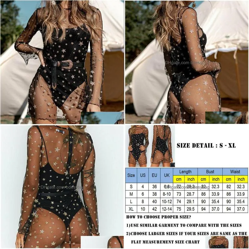 sarongs summer women y shinny star print bikini cover up dress mesh fishnet swimsuit swimwear bathing beachwear