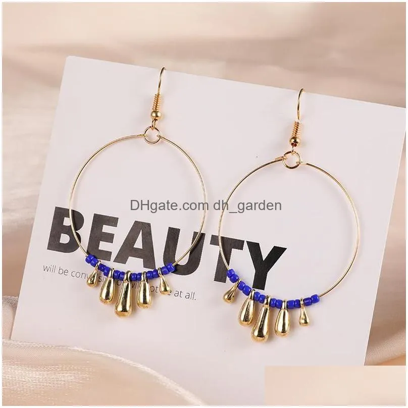 new bohemia golden color round circle hoop earring with acrylic bead decoration simple circle earrings for women girls handmade korean