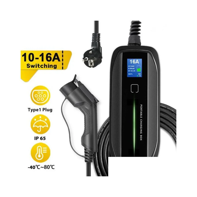 evse electric car vehicle type 2 portable ev  charging box cable 3.6kw switchable 10/16a schuko plug with 6m cable