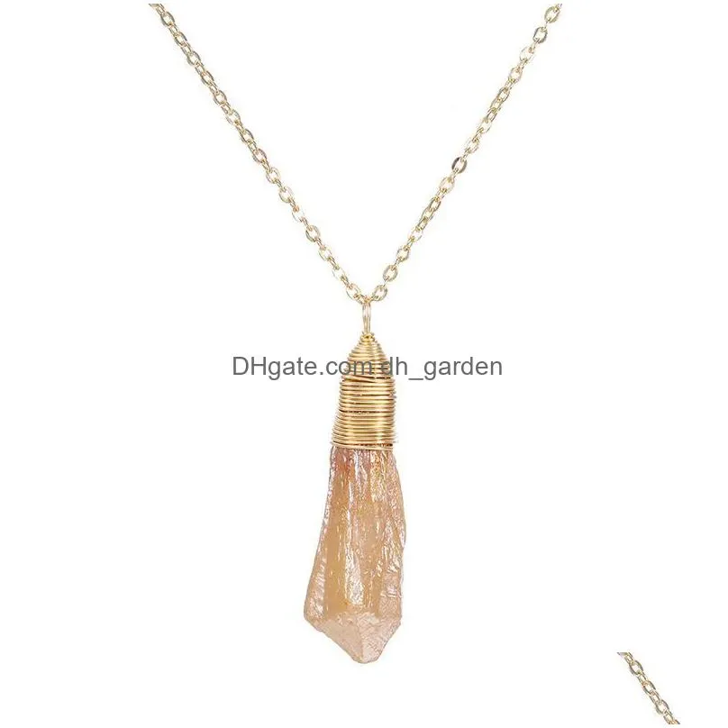 fashion natural stone pendants necklace crystal irregular shape stone necklaces for women diy party jewelry 7 colors wholesale 2020