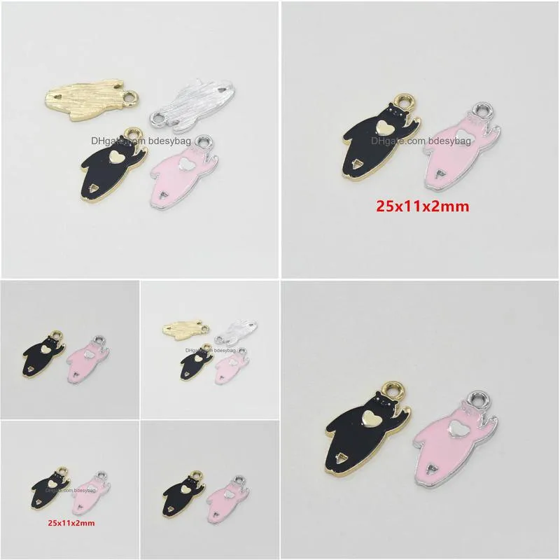 200pcs/lot cute enamel bear charms pendant 25x11mm black pink colors good for craft jewelry making