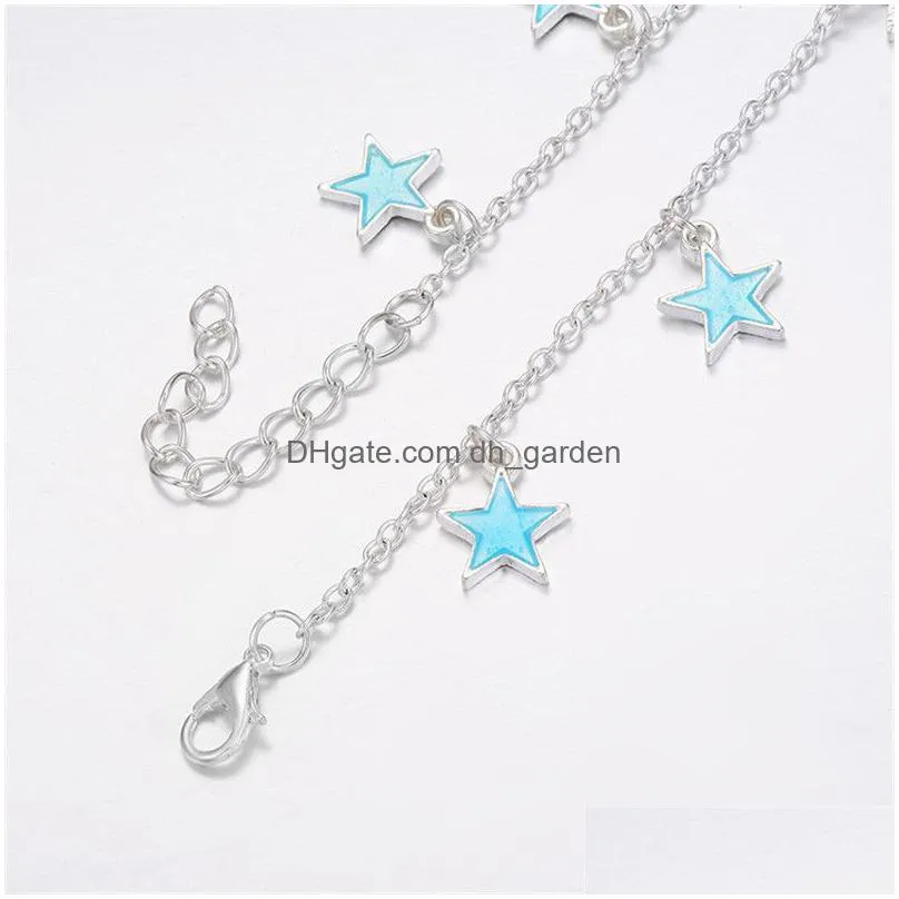 fashion luminous pentagram star ankle heart star charm bracelet anklets sandal y beach leg chain for women summer beach jewelry