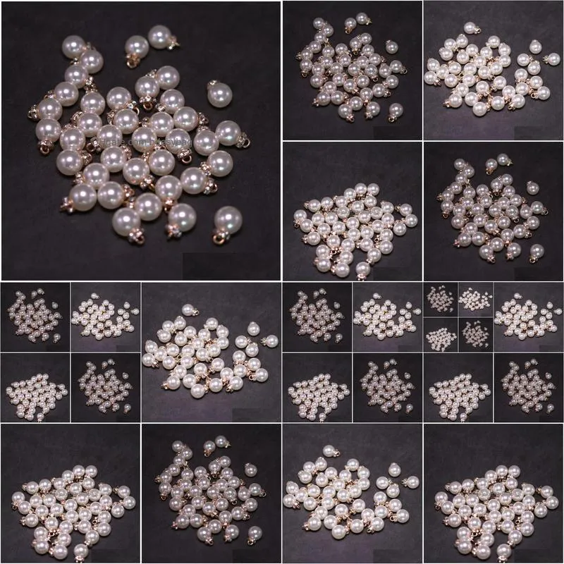 bulk 200pcs/lot inset rhinestones white pearl charms pendant 12mm good for diy craft jewelry making