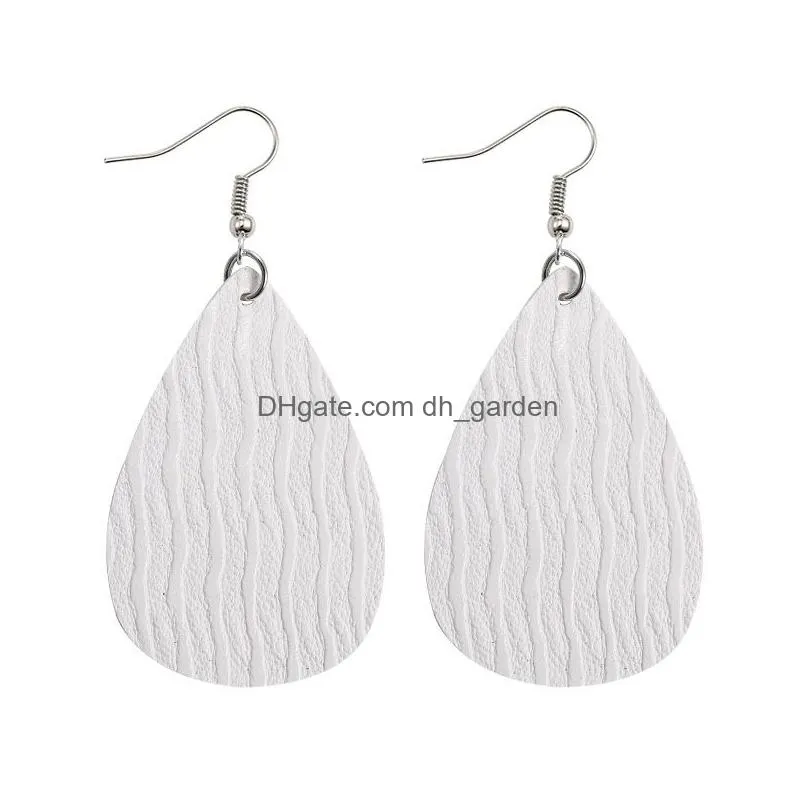 2020 new teardrop pu leather earrings multicolors bohemia water ripple lightweight dangle drop hook earring wholesale