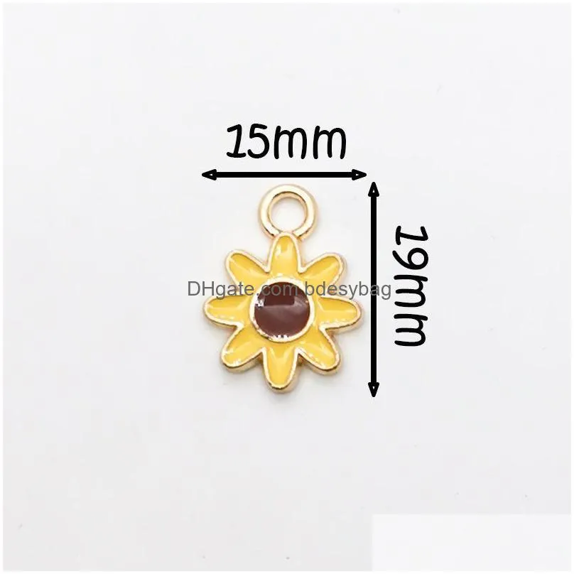 100pcs/lot enamel sunflower shape alloy gold tone charm earrings bracelet necklace pendants jewelry crafts wholesale