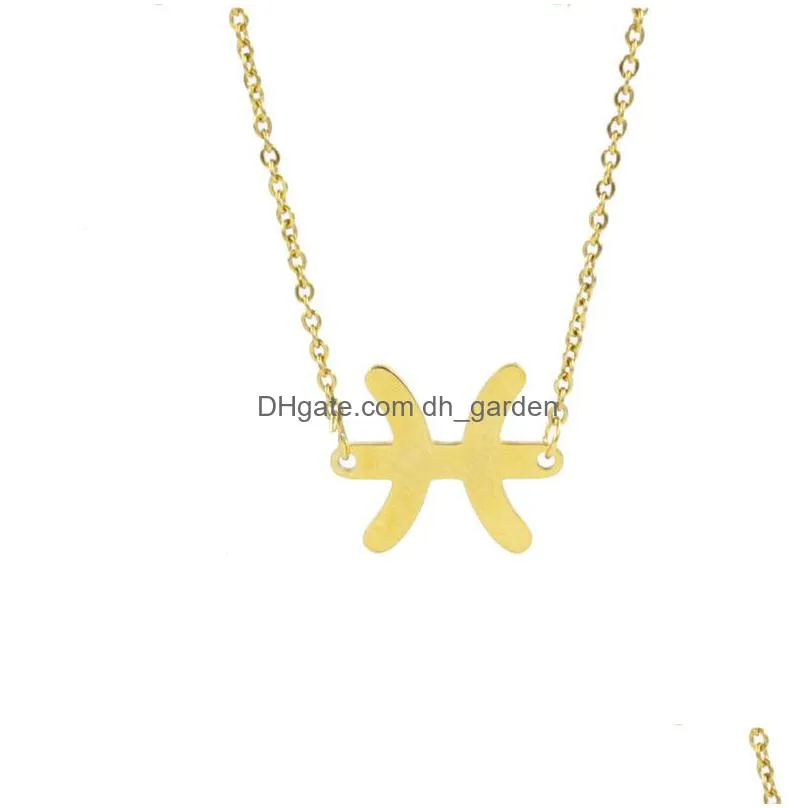 fashion zodiac sign 12 constellation necklaces pendants charm gold chain stainless steel choker necklaces for women girls jewelry b