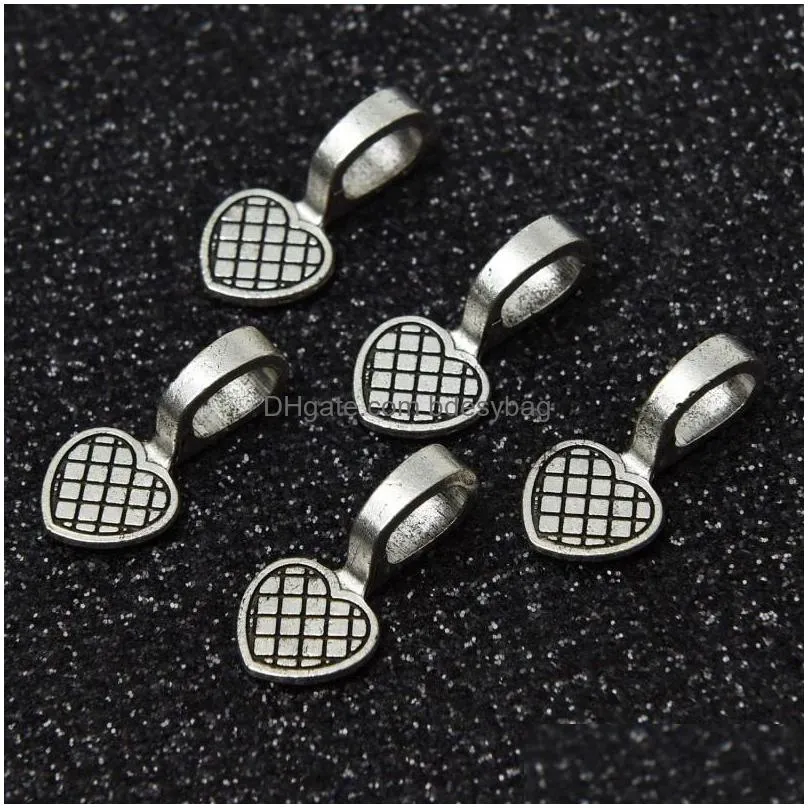 500pcs antique silver glue on heart bails jewelry scrabble glue on earring bails glass tiles pendants for jewelry making 19x9mm