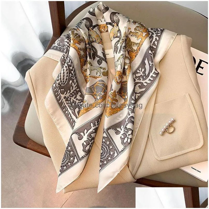 scarves silk square scarf women foulard bandana plaid print neck hairbands 70cm shawls wraps bufanda 2022 spring